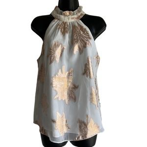 Express White Sleeveless Halter Top With Gold Foil Floral Print Size Small